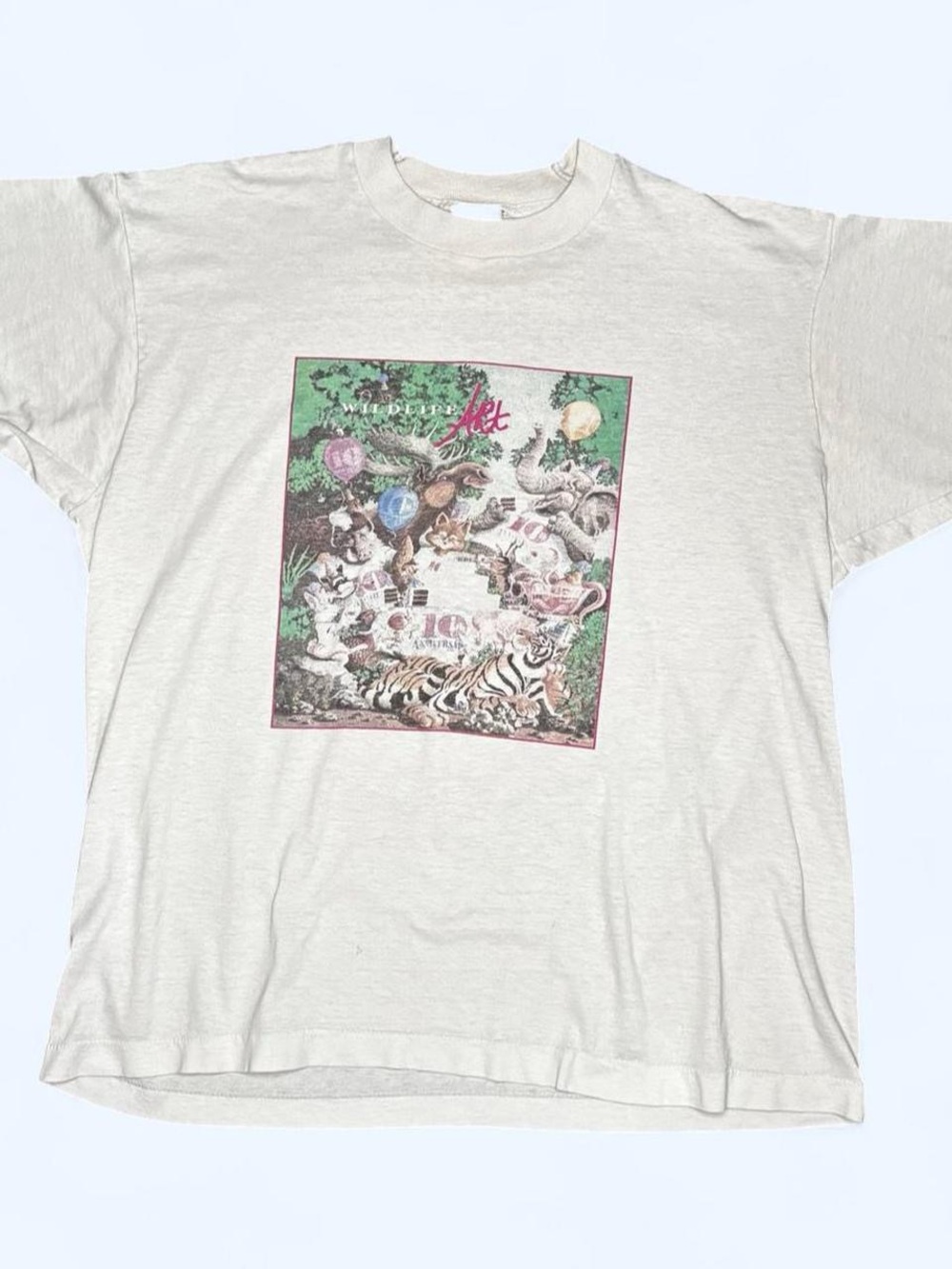 Vintage Wildlife Art 10th Anniversary Animals Single Stitch T-Shirt XL USA 90s